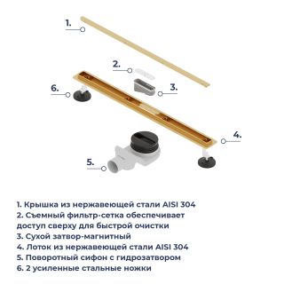 Душевой лоток RGW SDR-54Gb 79215480-06 80 см золото брашированное