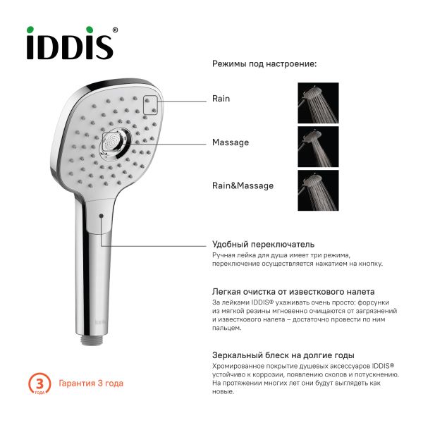 Душевая лейка IDDIS Sena хром/белый SEN3F00i18