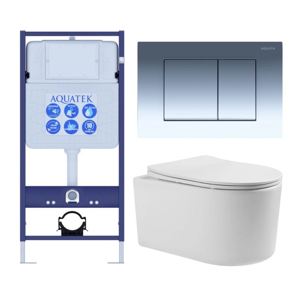 Комплект SET AQUATEK МИЯ-010 4в1 унитаз с инсталляцией кнопкой и сиденьем микролифт