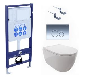 Комплект унитаза с инсталляцией Aquatek SET AQUATEK ПОЛАРИС-024 4в1 с сиденьем Микролифт и клавишей смыва