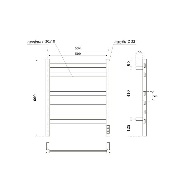 Полотенцесушитель электрический APEXTERMO Sfera SF00165GM 600x500 графит матовый
