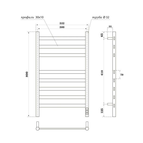 Полотенцесушитель электрический APEXTERMO Sfera SF00185GM 800x500 графит матовый