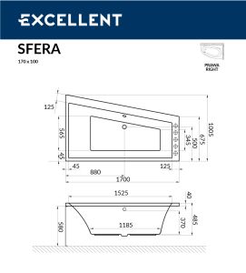 Ванна акриловая EXCELLENT Sfera 170x100 (правая)