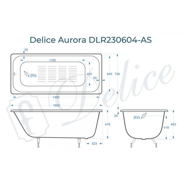Ванна чугунная Delice Aurora DLR230604-AS 160x75 с антискользящим покрытием Ванна чугунная Delice Aurora DLR230604-AS 160x75 с антискользящим покрытием