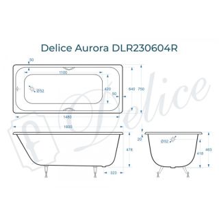 Ванна чугунная Delice Aurora DLR230604R 160x75 с отверстиями под ручки