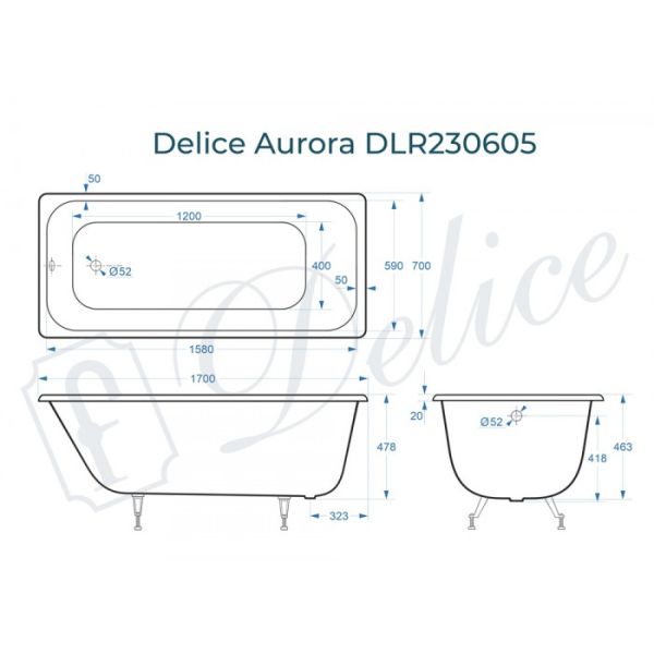 Ванна чугунная Delice Aurora DLR230605 170x70 Ванна чугунная Delice Aurora DLR230605 170x70