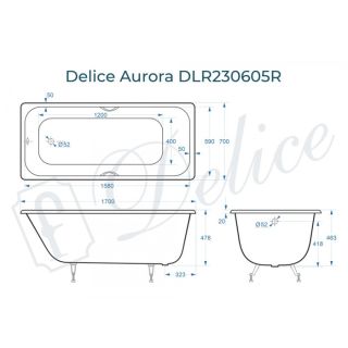Ванна чугунная Delice Aurora DLR230605R 170x70 с отверстиями под ручки Ванна чугунная Delice Aurora DLR230605R 170x70 с отверстиями под ручки