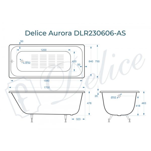 Ванна чугунная Delice Aurora DLR230606-AS 170x75 с антискользящим покрытием Ванна чугунная Delice Aurora DLR230606-AS 170x75 с антискользящим покрытием