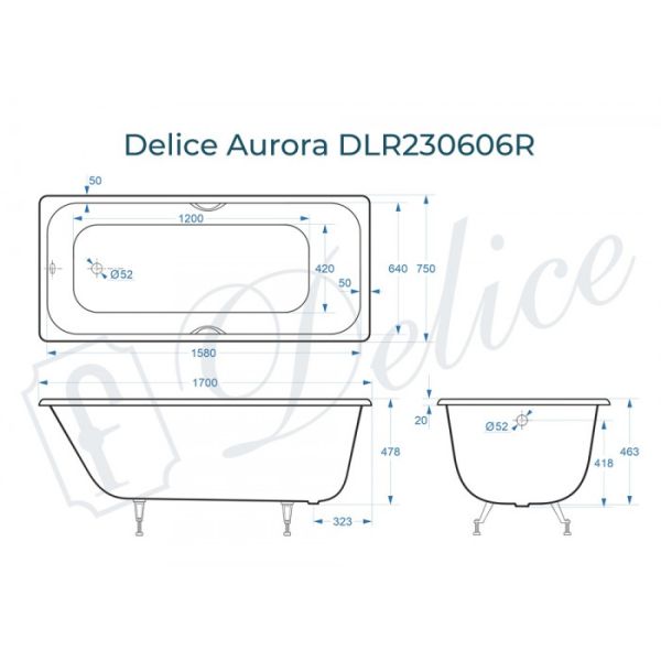 Ванна чугунная Delice Aurora DLR230606 170x75 Ванна чугунная Delice Aurora DLR230606 170x75