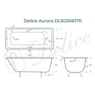 Ванна чугунная Delice Aurora DLR230617R 140х70 с отверстиями под ручки Ванна чугунная Delice Aurora DLR230617R 140х70 с отверстиями под ручки