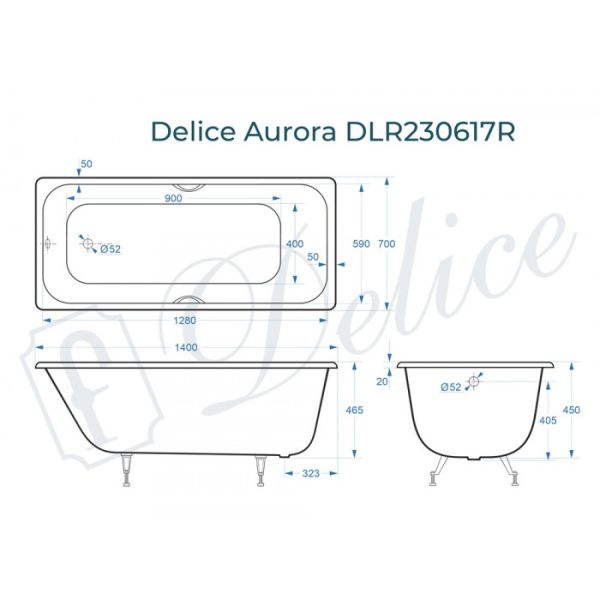 Ванна чугунная Delice Aurora DLR230617R 140х70 с отверстиями под ручки Ванна чугунная Delice Aurora DLR230617R 140х70 с отверстиями под ручки