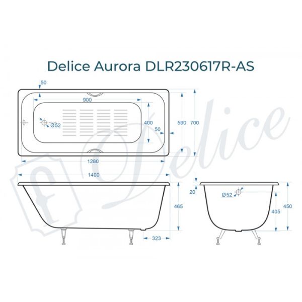 Ванна чугунная Delice Aurora DLR230617R-AS 140х70 с отверстиями под ручки и антискользящим покрытием Ванна чугунная Delice Aurora DLR230617R-AS 140х70 с отверстиями под ручки и антискользящим покрытием