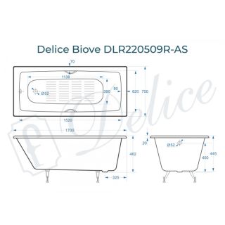 Ванна чугунная Delice Biove DLR220509R-AS 170x75 с ручками Ванна чугунная Delice Biove DLR220509R-AS 170x75 с ручками