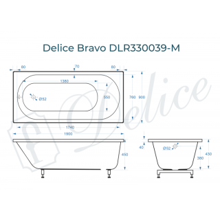 Ванна из литьевого мрамора Delice Bravo DLR330039-M 190x90 матовая
