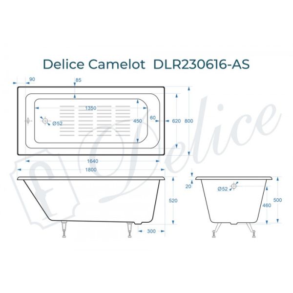 Ванна чугунная Delice Camelot DLR230616-AS 180х80 с антискользящим покрытием Ванна чугунная Delice Camelot DLR230616-AS 180х80 с антискользящим покрытием