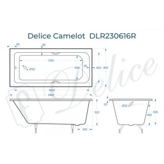 Ванна чугунная Delice Camelot DLR230616R 180х80 сс отверстиями под ручки Ванна чугунная Delice Camelot DLR230616R 180х80 сс отверстиями под ручки