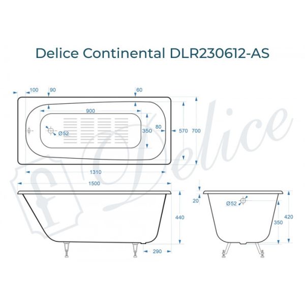 Ванна чугунная Delice Continental DLR230612-AS 150x70 с антискользящим покрытием Ванна чугунная Delice Continental DLR230612-AS 150x70 с антискользящим покрытием