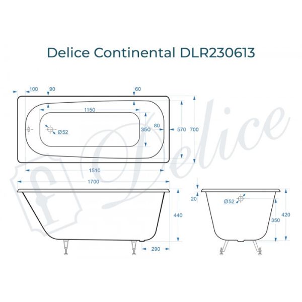 Ванна чугунная Delice Continental DLR230613 170x70 Ванна чугунная Delice Continental DLR230613 170x70