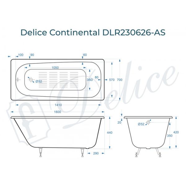 Ванна чугунная Delice Prestige DLR230626-AS 160х70 с антискользящим покрытием Ванна чугунная Delice Prestige DLR230626-AS 160х70 с антискользящим покрытием