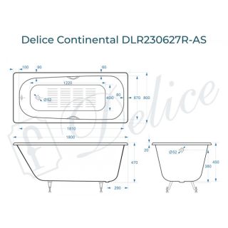 Ванна чугунная Delice Continental DLR230627R-AS 180х80 с отверстиями под ручки и антискользящим покрытием Ванна чугунная Delice Continental DLR230627R-AS 180х80 с отверстиями под ручки и антискользящим покрытием