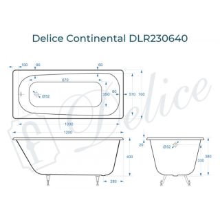 Ванна чугунная Delice Continental DLR230640 120х70 Ванна чугунная Delice Continental DLR230640 120х70