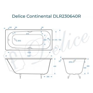 Ванна чугунная Delice Continental 120х70 с отверстиями под ручки Ванна чугунная Delice Continental 120х70 с отверстиями под ручки