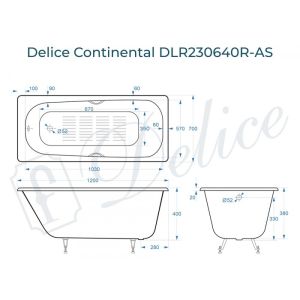 Ванна чугунная Delice Continental DLR230640R-AS 120х70 с отверстиями под ручки и антискользящим покрытием