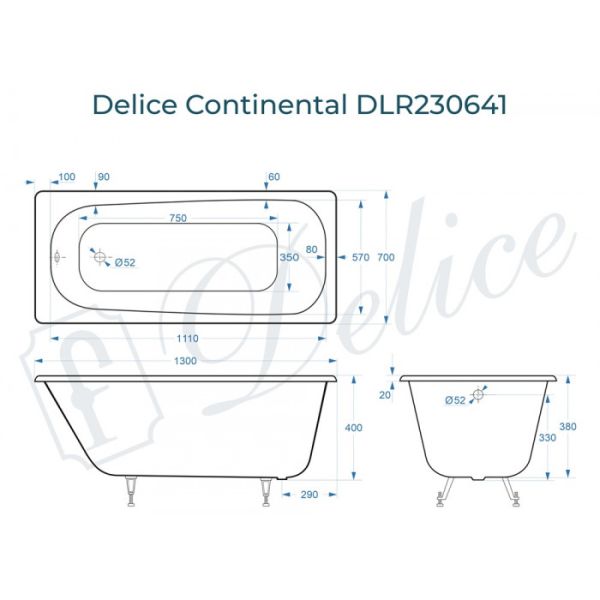 Ванна чугунная Delice Continental DLR230641 130х70 белая Ванна чугунная Delice Continental DLR230641 130х70 белая