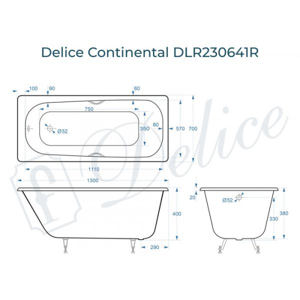 Ванна чугунная Delice Continental DLR230641 130х70 Ванна чугунная Delice Continental DLR230641 130х70