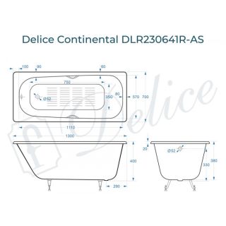 Ванна чугунная Delice Continental DLR230641R-AS 130х70 с отверстиями под ручки и антискользящим покрытием Ванна чугунная Delice Continental DLR230641R-AS 130х70 с отверстиями под ручки и антискользящим покрытием