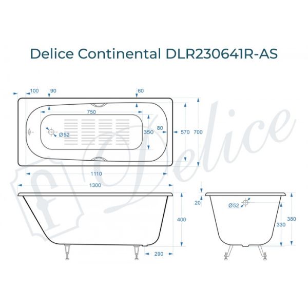 Ванна чугунная Delice Continental DLR230641 130х70