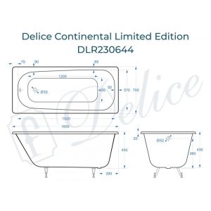 Ванна чугунная Delice Continental Limited Edition DLR230644-AS 165х70 с антискользящим покрытием