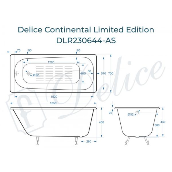 Ванна чугунная Delice Continental Limited Edition DLR230644-AS 165х70 с антискользящим покрытием Ванна чугунная Delice Continental Limited Edition DLR230644-AS 165х70 с антискользящим покрытием