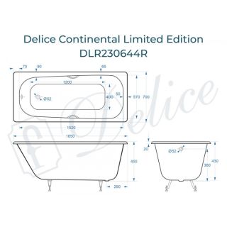 Ванна чугунная Delice Continental Limited Edition DLR230644R 165х70 с отверстиями под ручки Ванна чугунная Delice Continental Limited Edition DLR230644R 165х70 с отверстиями под ручки