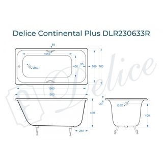 Ванна чугунная Delice Continental PLUS DLR230633R с отверстиями под ручки 150х70 см Ванна чугунная Delice Continental PLUS DLR230633R с отверстиями под ручки 150х70 см