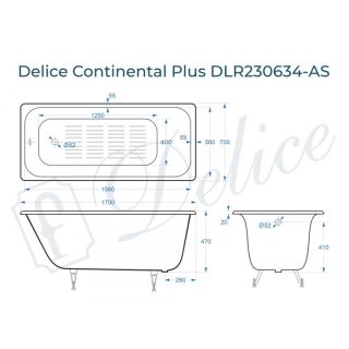 Ванна чугунная Delice Continental PLUS DLR230634-AS с антискользящим покрытием 170х70 см Ванна чугунная Delice Continental PLUS DLR230634-AS с антискользящим покрытием 170х70 см
