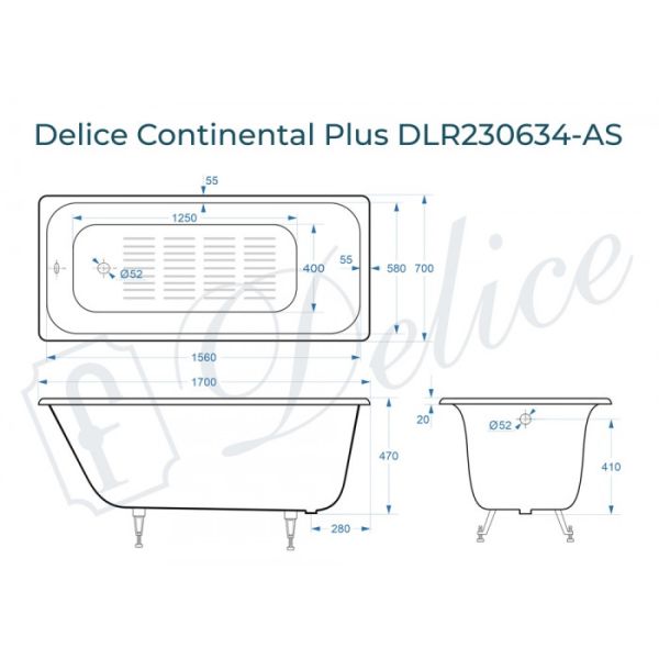 Ванна чугунная Delice Continental PLUS DLR230634-AS с антискользящим покрытием 170х70 см Ванна чугунная Delice Continental PLUS DLR230634-AS с антискользящим покрытием 170х70 см