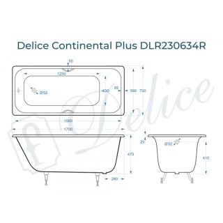 Ванна чугунная Delice Continental PLUS DLR230634R с отверстиями под ручки 170х70 см Ванна чугунная Delice Continental PLUS DLR230634R с отверстиями под ручки 170х70 см