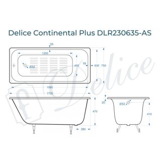 Ванна чугунная Delice Continental PLUS DLR230635-AS с антискользящим покрытием 170х75 см Ванна чугунная Delice Continental PLUS DLR230635-AS с антискользящим покрытием 170х75 см
