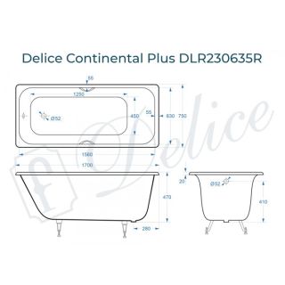 Ванна чугунная Delice Continental PLUS DLR230635R с отверстиями под ручки 170х75 см Ванна чугунная Delice Continental PLUS DLR230635R с отверстиями под ручки 170х75 см