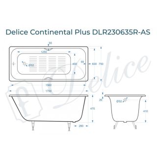 Ванна чугунная Delice Continental PLUS DLR230635R-AS с отверстиями под ручки и антискользящим покрытием 170х75 см Ванна чугунная Delice Continental PLUS DLR230635R-AS с отверстиями под ручки и антискользящим покрытием 170х75 см