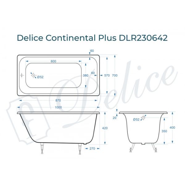 Ванна чугунная Delice Continental PLUS DLR230642 100х70