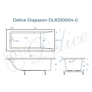 Ванна из литьевого мрамора Delice Diapason DLR330004-G 160x70 глянцевая