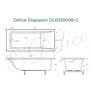 Ванна из литьевого мрамора Delice Diapason DLR330008-G 180x70 глянцевая