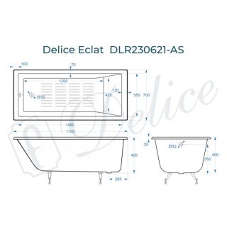 Ванна чугунная Delice Eclat DLR230621-AS 170х70 с антискользящим покрытием Ванна чугунная Delice Eclat DLR230621-AS 170х70 с антискользящим покрытием