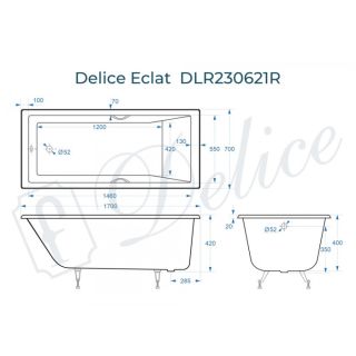Ванна чугунная Delice Eclat DLR230621R 170х70 с отверстиями под ручки