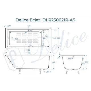 Ванна чугунная Delice Eclat DLR230621R-AS 170х70 с отверстиями под ручки и антискользящим покрытием Ванна чугунная Delice Eclat DLR230621R-AS 170х70 с отверстиями под ручки и антискользящим покрытием