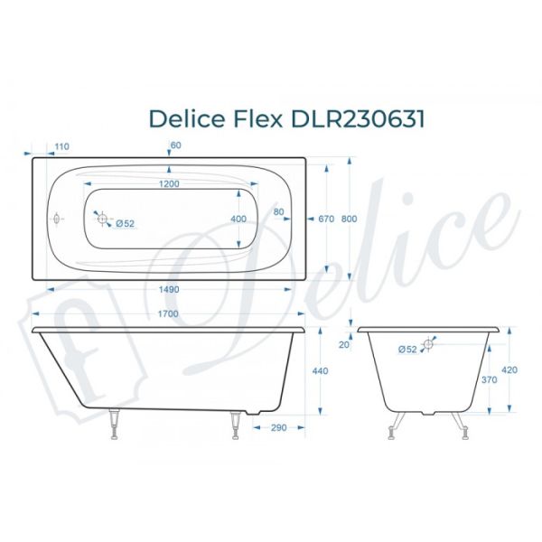 Ванна чугунная Delice Flex DLR230631 170х80