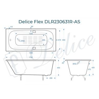 Ванна чугунная Delice Flex 170х80 с отверстиями под ручки антискользящим покрытием Ванна чугунная Delice Flex 170х80 с отверстиями под ручки антискользящим покрытием