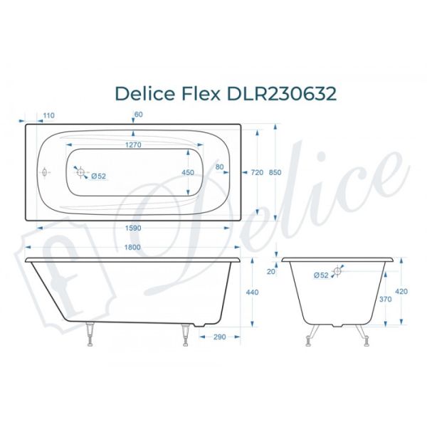 Ванна чугунная Delice Flex DLR230632 180х85
